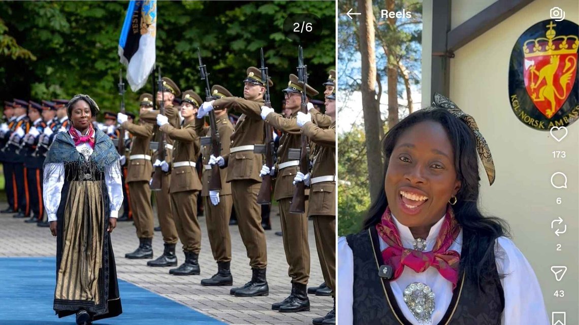 Bilder fra innsettelsen av Juliana Baffoe som Norges nye ambassadør i Tallin, Estland 11. august 2026. Foto: Sosiale medier. Bilder fra innsettelsen av Juliana Baffoe som Norges nye ambassadør i Tallin, Estland 11. august 2026. Foto: Sosiale medier.