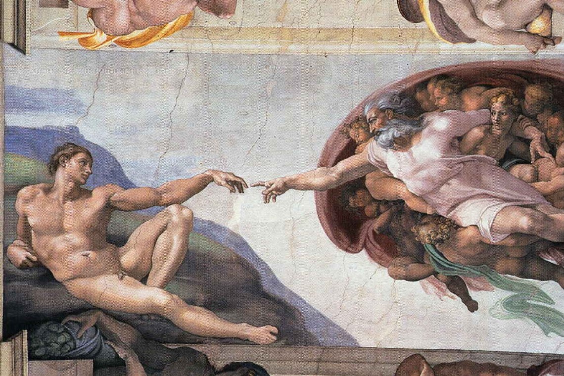Michelangelo (1475–1564), «Adams skapelse», Det sixtinske kapell, Vatikanet. Michelangelo (1475–1564), «Adams skapelse», Det sixtinske kapell, Vatikanet.