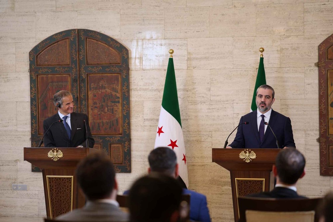 International Atomic Energy Agency's director-general Rafael Mariano Grossi, left, and Syrian Foreign Minister Asaad al-Shibani attend a press conference in Damascus, Syria, Tuesday Aug. 18, 2026. (AP Photo/Ghaith Alsayed) International Atomic Energy Agency's director-general Rafael Mariano Grossi, left, and Syrian Foreign Minister Asaad al-Shibani attend a press conference in Damascus, Syria, Tuesday Aug. 18, 2026. (AP Photo/Ghaith Alsayed)