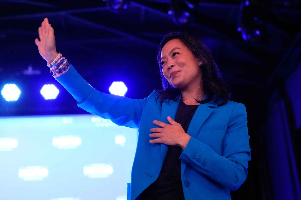 Democratic gubernatorial candidate Francesca Hong waves to supporters after speaking during a primary election night watch party Tuesday, Aug. 11, 2026, in Madison, Wis. (AP Photo/Nam Y. Huh) Democratic gubernatorial candidate Francesca Hong waves to supporters after speaking during a primary election night watch party Tuesday, Aug. 11, 2026, in Madison, Wis. (AP Photo/Nam Y. Huh)