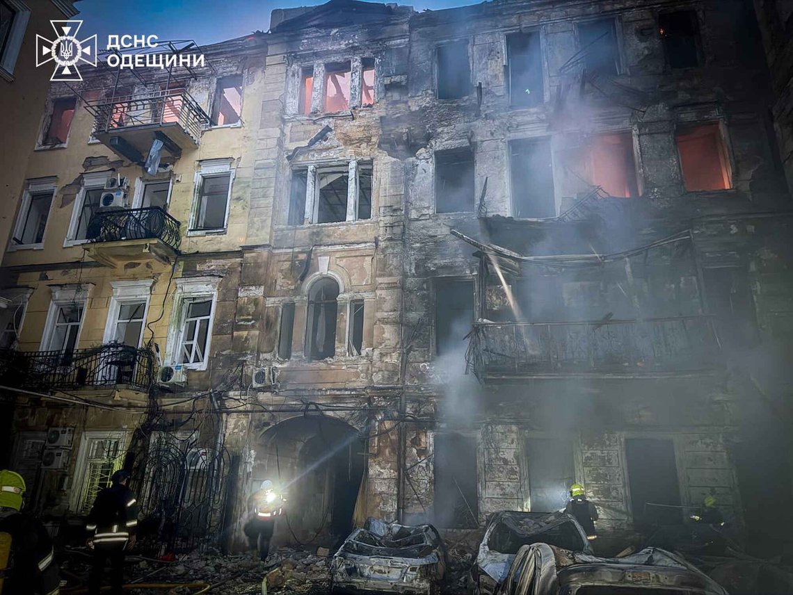 In this photo provided by the Ukrainian Emergency Service, emergency services personnel work to extinguish a fire of residential buildings following a Russian missiles attack in Odesa, Ukraine, Sunday, Aug. 9, 2026. (Ukrainian Emergency Service via AP) In this photo provided by the Ukrainian Emergency Service, emergency services personnel work to extinguish a fire of residential buildings following a Russian missiles attack in Odesa, Ukraine, Sunday, Aug. 9, 2026. (Ukrainian Emergency Service via AP)