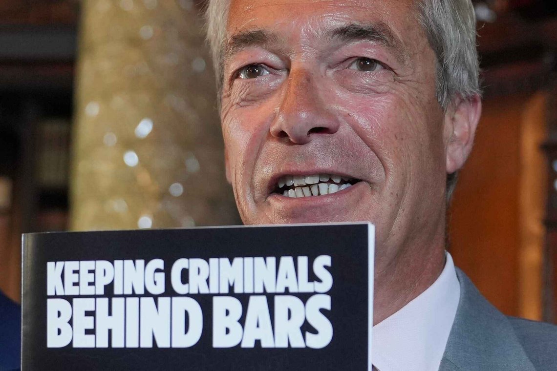 Nigel Farage, Leader of Britain's Reform UK party, speaks during a press conference in London, Monday, Aug. 10, 2026. (AP Photo/Kin Cheung) Nigel Farage, Leader of Britain's Reform UK party, speaks during a press conference in London, Monday, Aug. 10, 2026. (AP Photo/Kin Cheung)