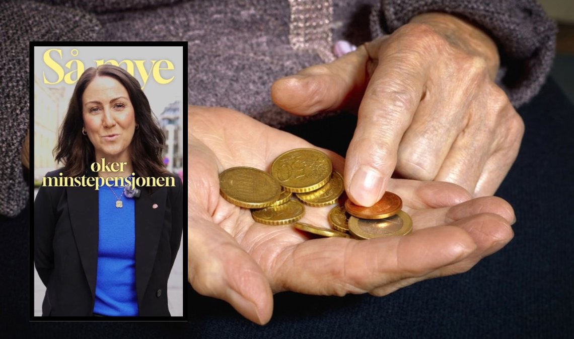 En eldre kvinne teller mynter. Foto: Shutterstock av Sandra Matic. Skjermbilde fra Tonje Brennas’ video på Facebook. En eldre kvinne teller mynter. Foto: Shutterstock av Sandra Matic. Skjermbilde fra Tonje Brennas’ video på Facebook.