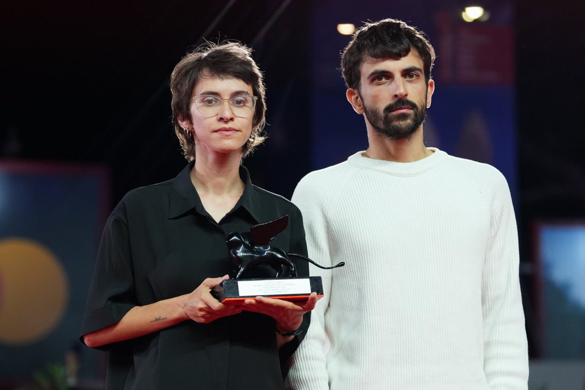 Directors Rachel Szor, left, and Yuval Abraham, winners of the special jury prize for the film 'Naza', pose for photographers at the awards photo call during the closing ceremony of the 83rd edition of the Venice Film Festival in Venice, Italy, on Saturday, Sept. 12, 2026. (Photo by Scott A Garfitt/Invision/AP) Directors Rachel Szor, left, and Yuval Abraham, winners of the special jury prize for the film 'Naza', pose for photographers at the awards photo call during the closing ceremony of the 83rd edition of the Venice Film Festival in Venice, Italy, on Saturday, Sept. 12, 2026. (Photo by Scott A Garfitt/Invision/AP)