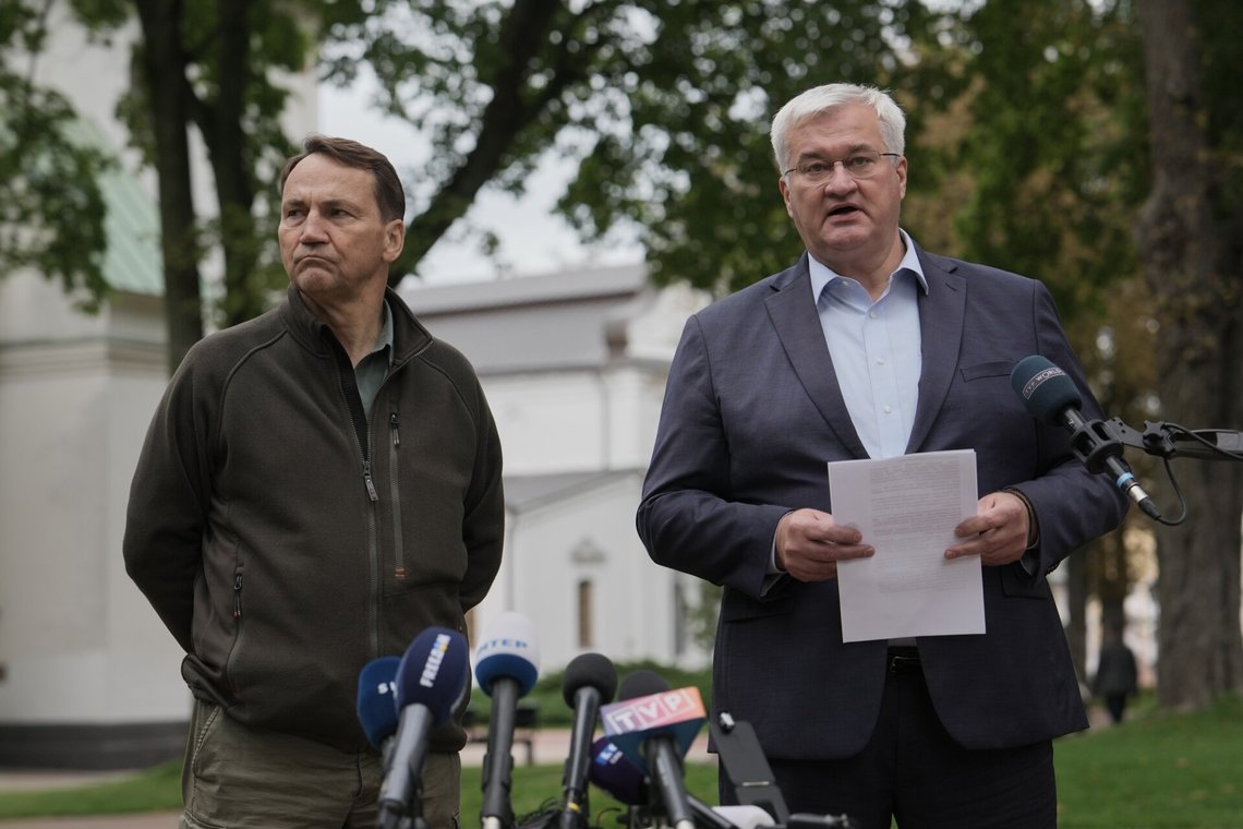 Ukrainian Foreign Minister Andrii Sybiha, right, speaks during a joint news conference with Poland's Foreign Minister Radoslaw Sikorski in Kyiv, Ukraine, Sunday, Sept. 13, 2026. (AP Photo) Ukrainian Foreign Minister Andrii Sybiha, right, speaks during a joint news conference with Poland's Foreign Minister Radoslaw Sikorski in Kyiv, Ukraine, Sunday, Sept. 13, 2026. (AP Photo)