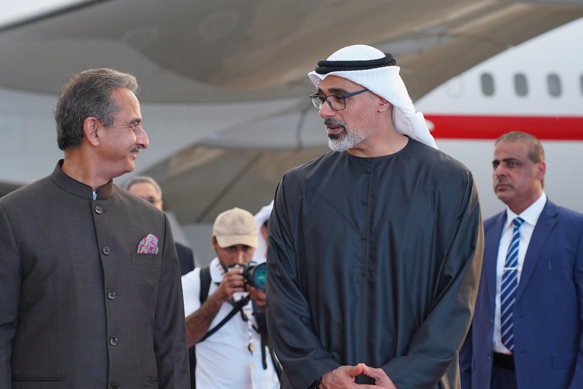 The leader of the United Arab Emirates, Sheikh Mohammed bin Zayed Al Nahyan, right, arrives for the BRICS summit in New Delhi, India, Friday, Sept. 11, 2026. (Indian Foreign Ministry via AP) The leader of the United Arab Emirates, Sheikh Mohammed bin Zayed Al Nahyan, right, arrives for the BRICS summit in New Delhi, India, Friday, Sept. 11, 2026. (Indian Foreign Ministry via AP)