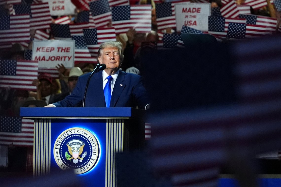 President Donald Trump holder tale på Republikanernes konvent i Dallas onsdag 9. september 2026. Foto: AP /Julia Demaree Nikhinson/ NTB President Donald Trump holder tale på Republikanernes konvent i Dallas onsdag 9. september 2026. Foto: AP /Julia Demaree Nikhinson/ NTB