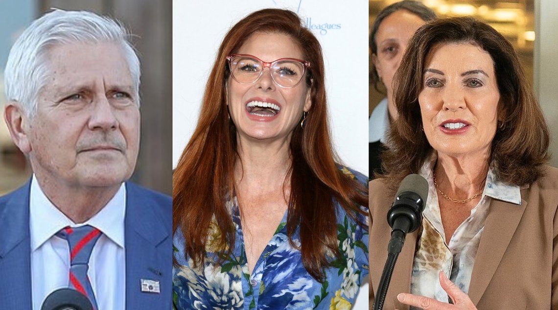 Bruce Blakeman, fylkesleder i Nassau County, i Mineola, New York, 2022. Foto: Wikimedia. Debra Messing i Beverly Hills, 2023. Foto: Shutterstock. New Yorks guvernør Kathy Hochul i 2026. Foto: Wikimedia. Bruce Blakeman, fylkesleder i Nassau County, i Mineola, New York, 2022. Foto: Wikimedia. Debra Messing i Beverly Hills, 2023. Foto: Shutterstock. New Yorks guvernør Kathy Hochul i 2026. Foto: Wikimedia.