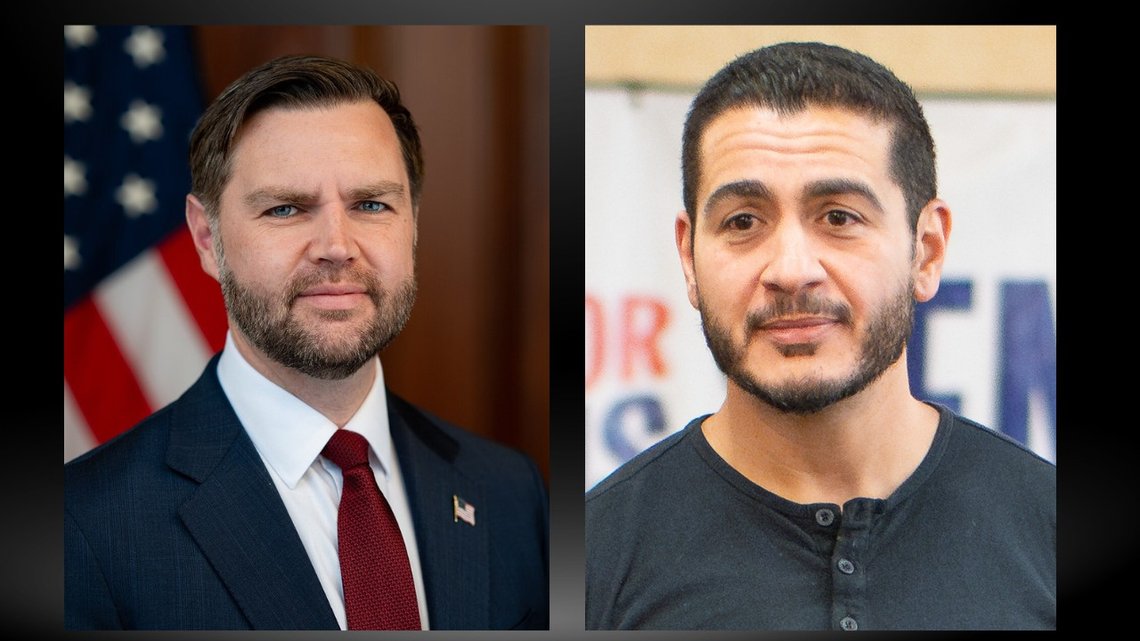 Abdul El-Sayed, senatkandidat for Michigan, møter velgere ved Michigan Technological University. 22. oktober 2025. Foto: Wikimedia. Visepresident JD Vance, 2026. Offisielt bilde fra Det hvite hus via Wikipedia, Abdul El-Sayed, senatkandidat for Michigan, møter velgere ved Michigan Technological University. 22. oktober 2025. Foto: Wikimedia. Visepresident JD Vance, 2026. Offisielt bilde fra Det hvite hus via Wikipedia,
