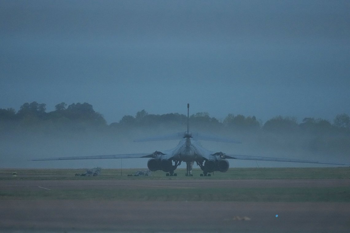 Unites States B1 bombers in the morning mist at RAF Fairford in Fairford, England, Monday Sept. 28, 2026. (AP Photo/Alastair Grant) Unites States B1 bombers in the morning mist at RAF Fairford in Fairford, England, Monday Sept. 28, 2026. (AP Photo/Alastair Grant)