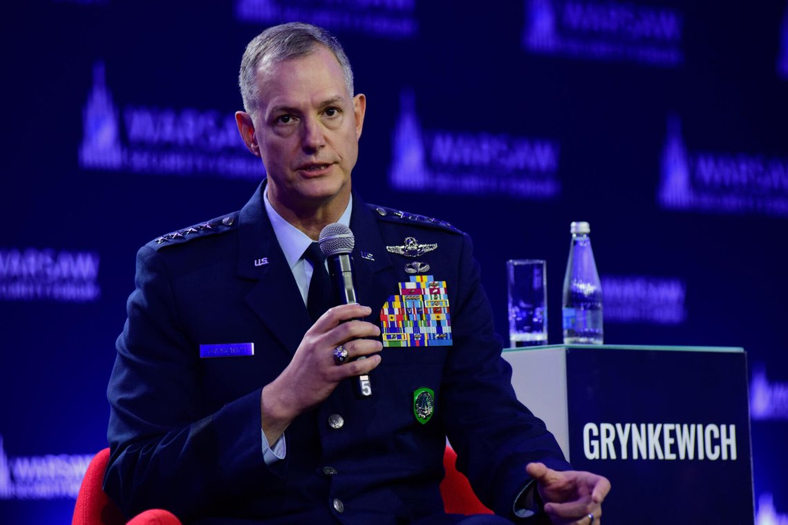 Air Force Gen. Alexus G. Grynkewich, commander of the United States European Command and Supreme Allied Commander Europe, speaks at the Warsaw Security Forum in Warsaw, Poland, Monday, Oct. 12, 2026. (AP Photo/Attila Husejnow) Air Force Gen. Alexus G. Grynkewich, commander of the United States European Command and Supreme Allied Commander Europe, speaks at the Warsaw Security Forum in Warsaw, Poland, Monday, Oct. 12, 2026. (AP Photo/Attila Husejnow)