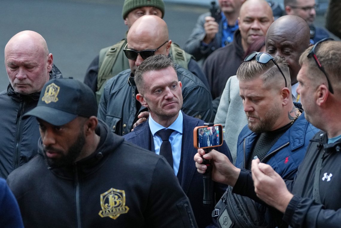 Far-right activist Tommy Robinson, also known as Steven Christopher Lennon, arrives at Southwark Crown Court in London, Monday, Oct. 19, 2026 where he is charged of harassing two journalists. (AP Photo/Kirsty Wigglesworth) Far-right activist Tommy Robinson, also known as Steven Christopher Lennon, arrives at Southwark Crown Court in London, Monday, Oct. 19, 2026 where he is charged of harassing two journalists. (AP Photo/Kirsty Wigglesworth)