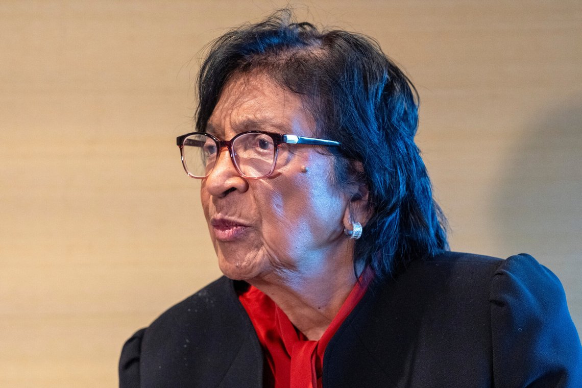 Former ICC judge Navi Pillay, who was awarded the 2026 Nobel Peace Prize, poses for a photograph in The Hague, Netherlands, Monday, Oct. 12, 2026. (AP Photo/Patrick Post) Former ICC judge Navi Pillay, who was awarded the 2026 Nobel Peace Prize, poses for a photograph in The Hague, Netherlands, Monday, Oct. 12, 2026. (AP Photo/Patrick Post)