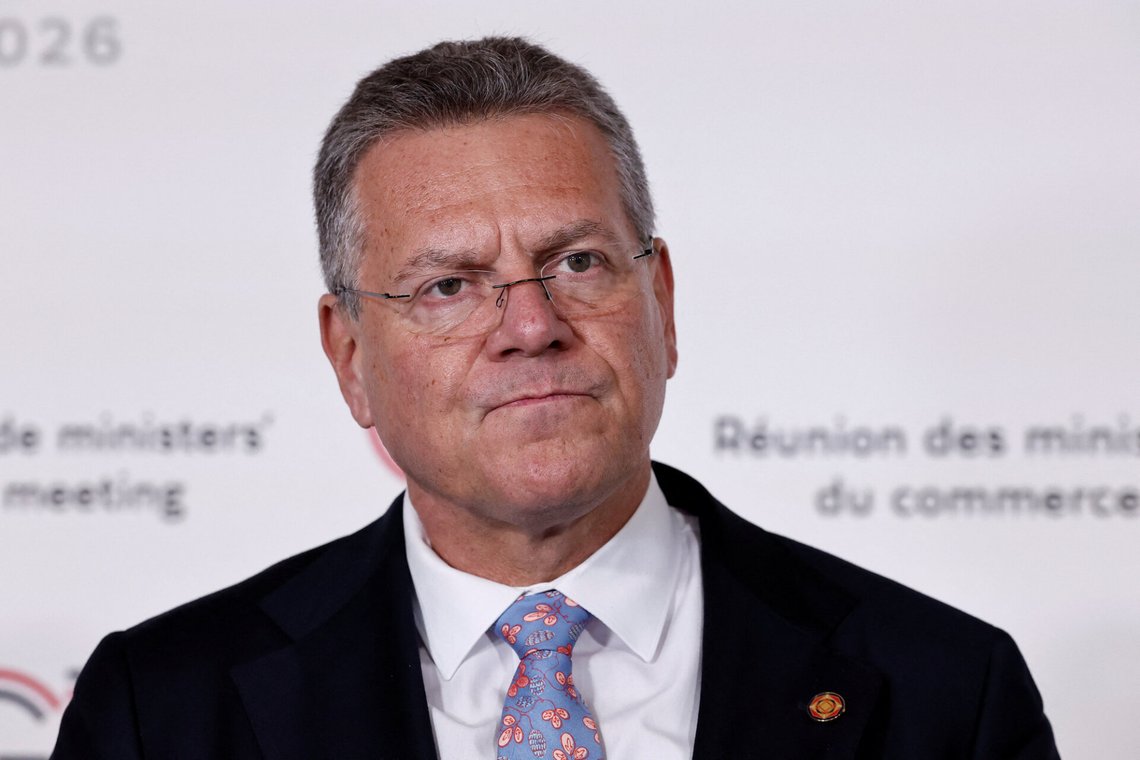 European Commissioner for Trade and Economic Security Maros Sefcovic speaks to the media as he arrives to attend a meeting of G7 trade ministers in Paris, France, Wednesday, May 6, 2026. (Benoit Tessier/Pool Photo via AP) European Commissioner for Trade and Economic Security Maros Sefcovic speaks to the media as he arrives to attend a meeting of G7 trade ministers in Paris, France, Wednesday, May 6, 2026. (Benoit Tessier/Pool Photo via AP)