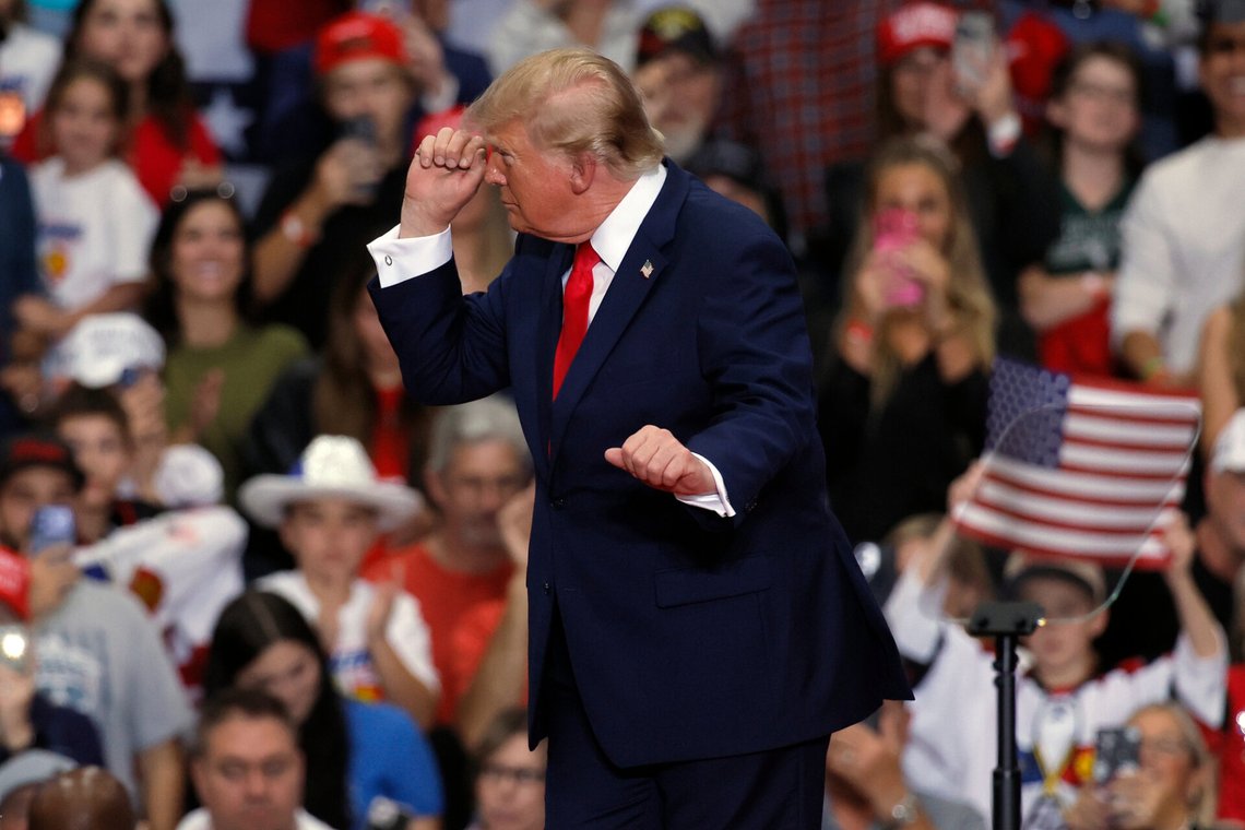 President Donald Trump dances as he departs after speaking during a campaign rally at McMorran Place Arena in Port Huron, Mich., Sunday, Oct. 25, 2026. (AP Photo/Duane Burleson) President Donald Trump dances as he departs after speaking during a campaign rally at McMorran Place Arena in Port Huron, Mich., Sunday, Oct. 25, 2026. (AP Photo/Duane Burleson)