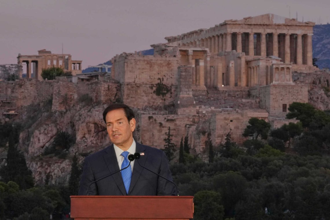 Europa må våkne, var hovedbudskapet i en tale USAs utenriksminister Marco Rubio holdt i Aten onsdag kveld. Foto: AP / NTB Europa må våkne, var hovedbudskapet i en tale USAs utenriksminister Marco Rubio holdt i Aten onsdag kveld. Foto: AP / NTB