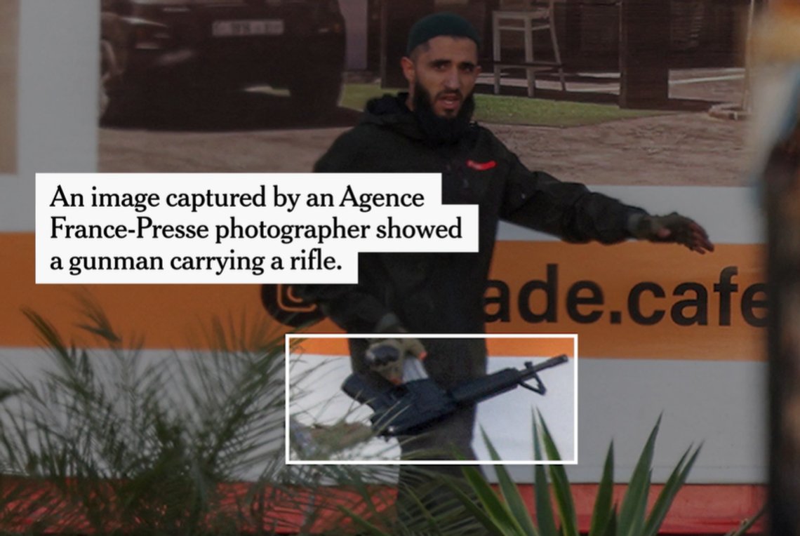 Dette skal være en av terroristene som drepte to israelske soldater før de selv ble drept av IDF. Stillbilde video/ Wall Street Journal Dette skal være en av terroristene som drepte to israelske soldater før de selv ble drept av IDF. Stillbilde video/ Wall Street Journal
