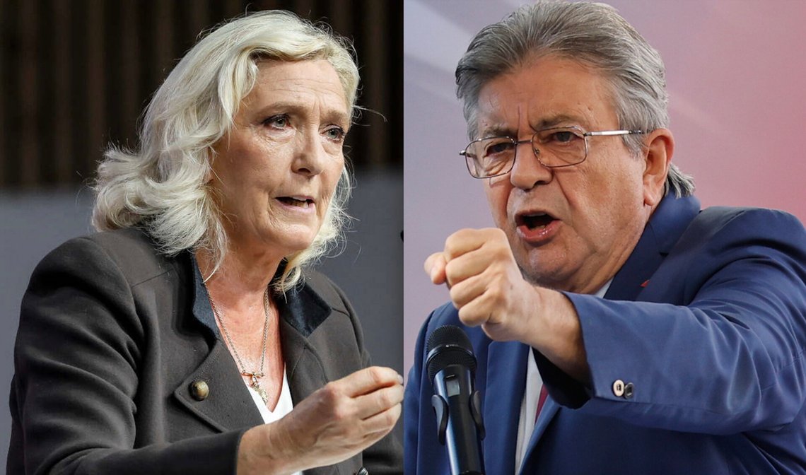 Marine Le Pen og Jean-Luc Mélenchon. Begge foto: Jean-Francois Badias / AP / NTB. Marine Le Pen og Jean-Luc Mélenchon. Begge foto: Jean-Francois Badias / AP / NTB.