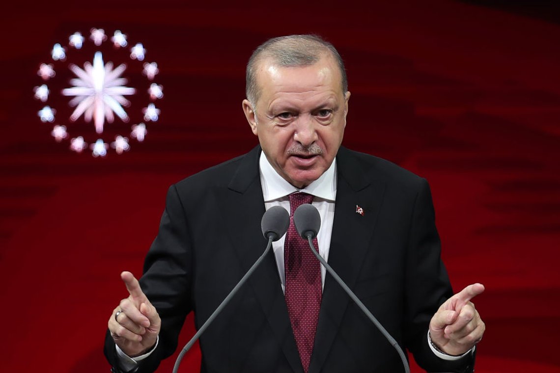 Turkish President Recep Tayyip Erdogan speaks during State Medal of Commendation Ceremony at Bestepe National Congress and Culture Center in Ankara on September 17, 2020. (Photo by Adem ALTAN / AFP) (Photo by ADEM ALTAN/AFP via Getty Images) Turkish President Recep Tayyip Erdogan speaks during State Medal of Commendation Ceremony at Bestepe National Congress and Culture Center in Ankara on September 17, 2020. (Photo by Adem ALTAN / AFP) (Photo by ADEM ALTAN/AFP via Getty Images)