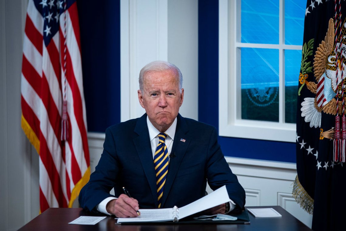 WASHINGTON, DC - SEPTEMBER 17: U.S. President Joe Biden participates in a conference call on climate change with the Major Economies Forum on Energy and Climate in the South Court Auditorium in the Eisenhower Executive Office Building on September 17, 2021 in Washington, DC. (Photo by Al Drago/Getty Images) WASHINGTON, DC - SEPTEMBER 17: U.S. President Joe Biden participates in a conference call on climate change with the Major Economies Forum on Energy and Climate in the South Court Auditorium in the Eisenhower Executive Office Building on September 17, 2021 in Washington, DC. (Photo by Al Drago/Getty Images)