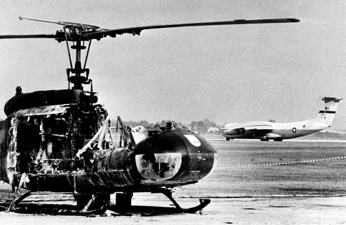 A burned-out army helicopter stands on Fürstenfeldbruck Air Base in Fürstenfeldbruck, southern Germany, after Palestinian hostage-taking, on September 7, 1972. - Palestinian members of the "Black September" group had stormed the Israeli athletes quarters, during the Munich 1972 Olympic Games, killed two and took nine other members of the Israeli Olympic team hostages before a failed freeing action of the German police forces on the Fuerstenfeldbruck airport near Munich on September 6, leaving all hostages, five of the Palestinian kidnappers and a German policeman dead. (Photo by EPU / AFP) (Photo by -/EPU/AFP via Getty Images) A burned-out army helicopter stands on Fürstenfeldbruck Air Base in Fürstenfeldbruck, southern Germany, after Palestinian hostage-taking, on September 7, 1972. - Palestinian members of the "Black September" group had stormed the Israeli athletes quarters, during the Munich 1972 Olympic Games, killed two and took nine other members of the Israeli Olympic team hostages before a failed freeing action of the German police forces on the Fuerstenfeldbruck airport near Munich on September 6, leaving all hostages, five of the Palestinian kidnappers and a German policeman dead. (Photo by EPU / AFP) (Photo by -/EPU/AFP via Getty Images)