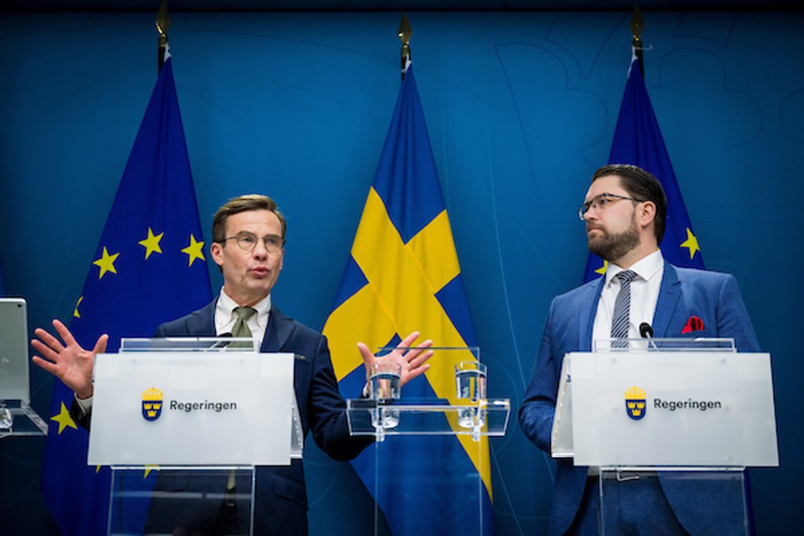 STOCKHOLM, SWEDEN - JANUARY 26: Ulf Kristersson, statsminister, Moderaterna, Jimme Åkesson, Sverigedemokraterna on January 26, 2023.
Pressträff om regeringens 100 första dagar. Ny offensiv mot gängkriminalitet kopplat till Tidöavtalet.
>>>
Press meeting about the Swedish governments first 100 days. New offensive against gang crime linked to the Tidö Agreement.
Photo by PELLE T NILSSON/Swedish Press Agency STOCKHOLM, SWEDEN - JANUARY 26: Ulf Kristersson, statsminister, Moderaterna, Jimme Åkesson, Sverigedemokraterna on January 26, 2023.
Pressträff om regeringens 100 första dagar. Ny offensiv mot gängkriminalitet kopplat till Tidöavtalet.
>>>
Press meeting about the Swedish governments first 100 days. New offensive against gang crime linked to the Tidö Agreement.
Photo by PELLE T NILSSON/Swedish Press Agency