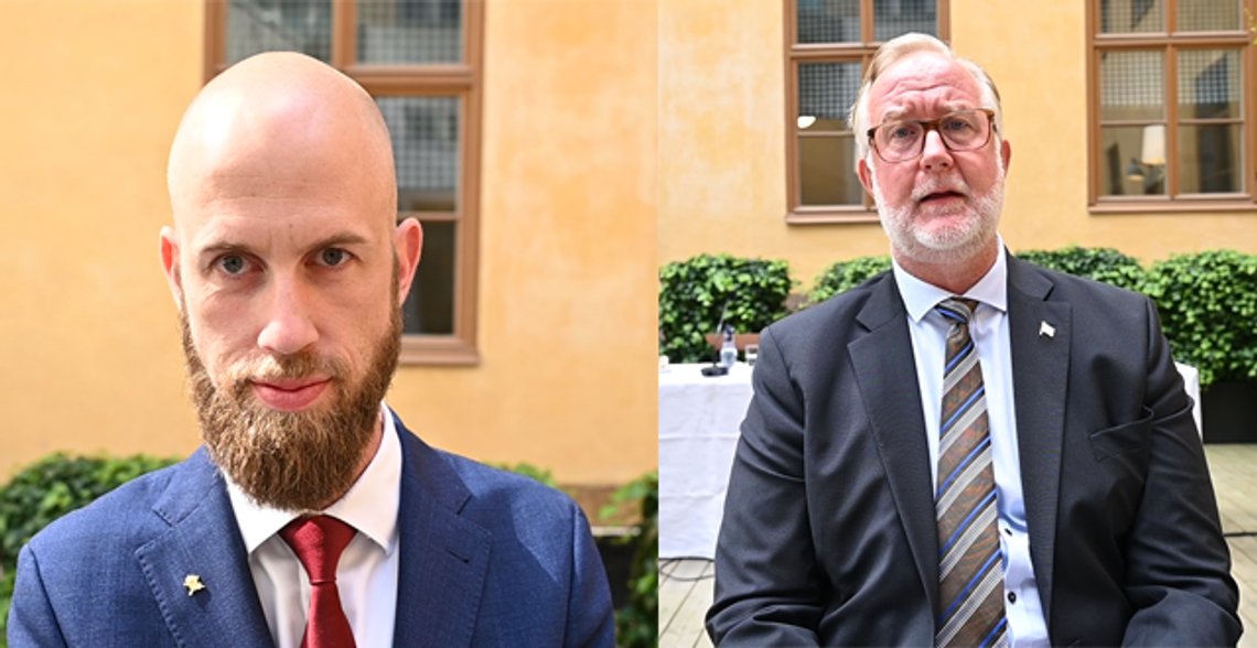 Civilförsvarsminister Carl-Oskar Bohlin (M) och arbetsmarknads- och integrationsminister Johan Pehrson (L).
Foto: Roger Sahlström Civilförsvarsminister Carl-Oskar Bohlin (M) och arbetsmarknads- och integrationsminister Johan Pehrson (L).
Foto: Roger Sahlström