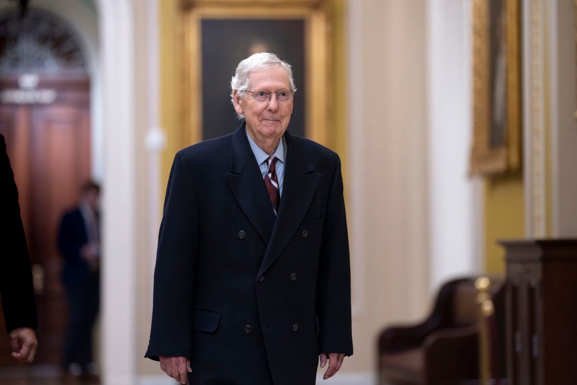 Mitch McConnell anländer till senaten i Washington D.C. 12 februari 2024.
Foto: J. Scott Applewhite / AP / NTB Mitch McConnell anländer till senaten i Washington D.C. 12 februari 2024.
Foto: J. Scott Applewhite / AP / NTB