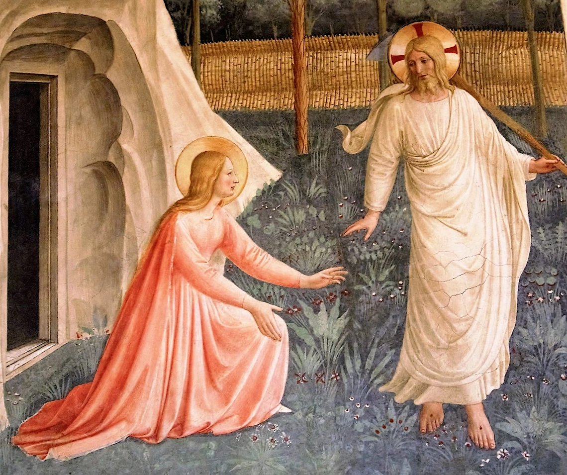 Fra' Angelico (ca 1395–1455), "Noli me tangere" (Rör mig inte), fresk i San Marco-museet (tidigare -klostret), Florens. Fra' Angelico (ca 1395–1455), "Noli me tangere" (Rör mig inte), fresk i San Marco-museet (tidigare -klostret), Florens.