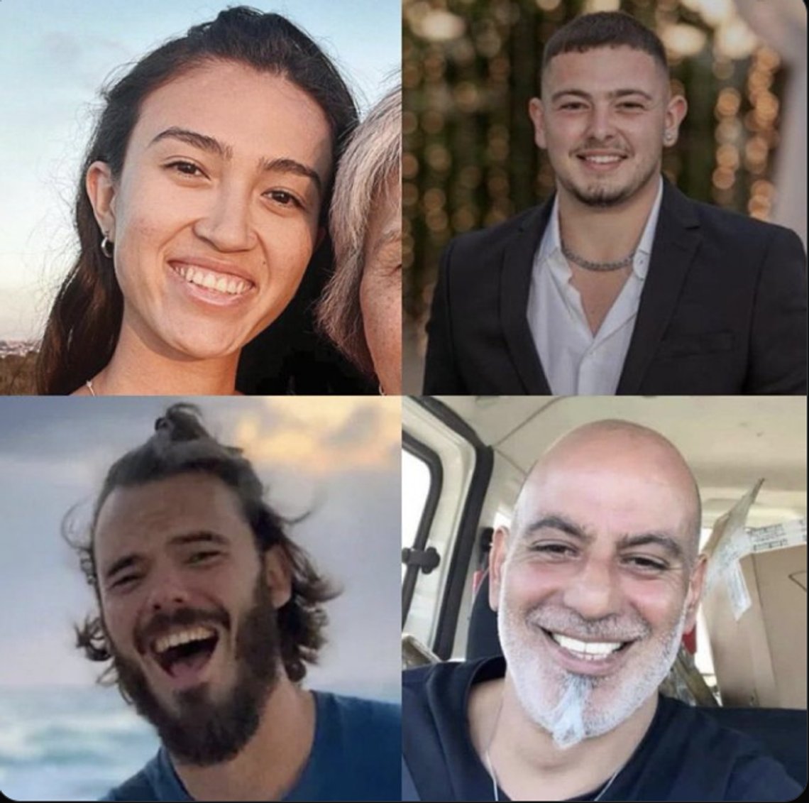 Noa Argamani (25), Almog Meir Jan (21), Andrey Kozlov (27) och Shlomi Ziv (40) räddades i en specialoperation av IDF, ISA och israelisk polis från två olika platser i hjärtat av Nuseirat efter att ha blivit kidnappade av Hamas från musikfestivalen Nova. Foto: X/ IDF Noa Argamani (25), Almog Meir Jan (21), Andrey Kozlov (27) och Shlomi Ziv (40) räddades i en specialoperation av IDF, ISA och israelisk polis från två olika platser i hjärtat av Nuseirat efter att ha blivit kidnappade av Hamas från musikfestivalen Nova. Foto: X/ IDF