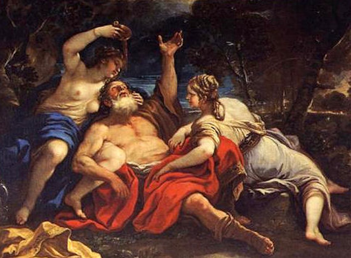 Luca Giordano (1632–1705), ”Lot och hans döttrar” (efter 1 Mosebok 19:31–36), Stibbert-museet, Florens. Luca Giordano (1632–1705), ”Lot och hans döttrar” (efter 1 Mosebok 19:31–36), Stibbert-museet, Florens.