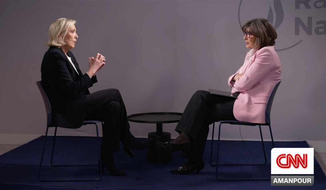 Rassemblement Nationals presidentkandidat Marine Le Pen intervjuas av Christiane Amanpour på CNN, kvällen före valet i Frankrike. Foto: Skärmdump video CNN Rassemblement Nationals presidentkandidat Marine Le Pen intervjuas av Christiane Amanpour på CNN, kvällen före valet i Frankrike. Foto: Skärmdump video CNN