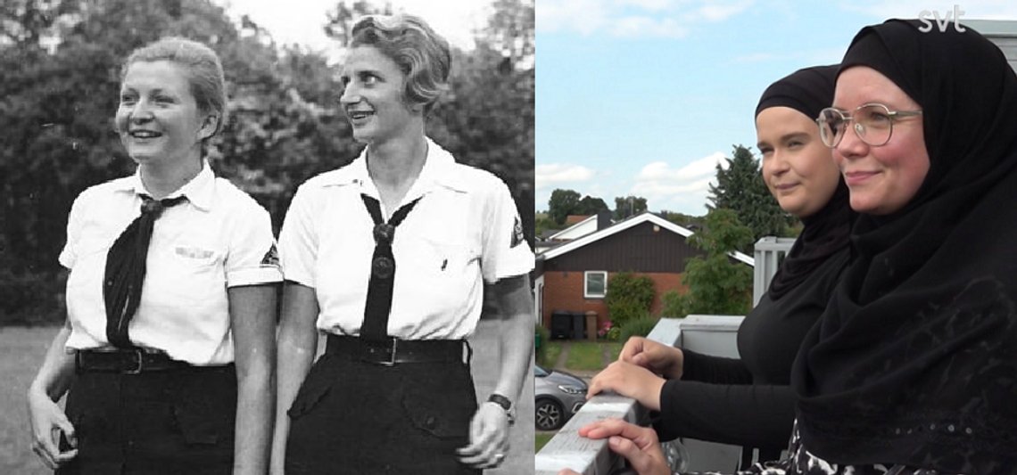 Unga kvinnor i uniformer. Bildmontage: Wikimedia Commons och skärmdump video SVT Unga kvinnor i uniformer. Bildmontage: Wikimedia Commons och skärmdump video SVT