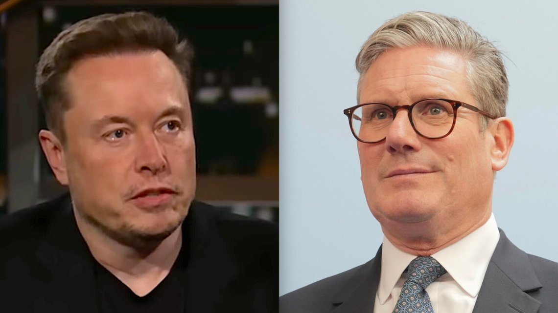 TV Elon Musk. Stillbild: Realtid med Bill Maher / YouTube. T. h. Keir Starmer. Foto: Kin Cheung / AP Photo / NTB. TV Elon Musk. Stillbild: Realtid med Bill Maher / YouTube. T. h. Keir Starmer. Foto: Kin Cheung / AP Photo / NTB.