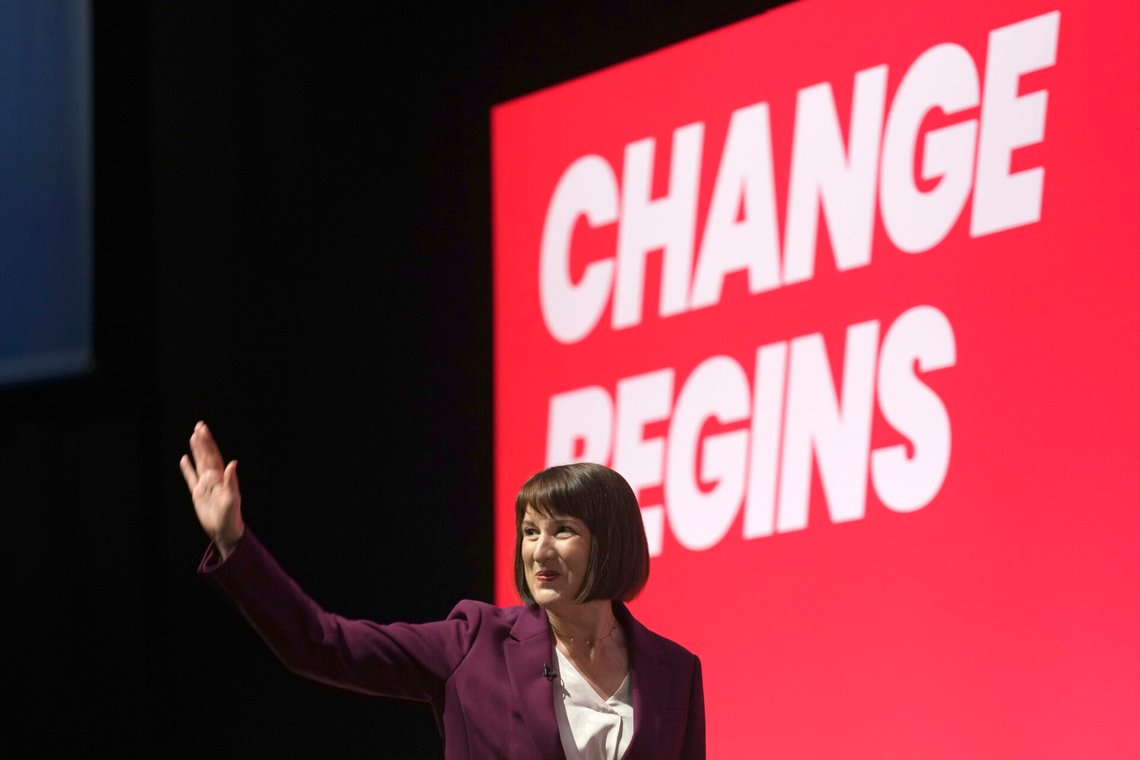 Britain's Chancellor of the Exchequer Rachel Reeves waves after her speech during the Labour Party Conference in Liverpool, England, Monday, Sept. 23, 2024.(AP Photo/Jon Super) Britain's Chancellor of the Exchequer Rachel Reeves waves after her speech during the Labour Party Conference in Liverpool, England, Monday, Sept. 23, 2024.(AP Photo/Jon Super)
