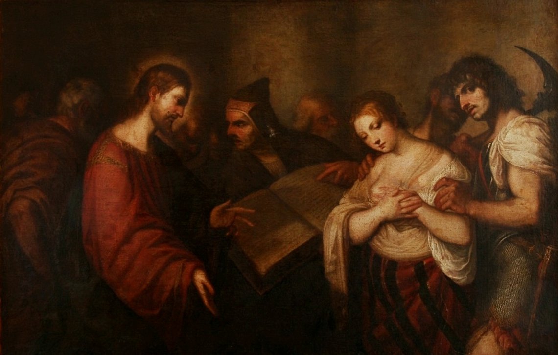 Alessandro Varotari (1588–1649), "Jesus och kvinnan tagen för äktenskapsbrott", ärkestiftsmuseet, Katowice. Alessandro Varotari (1588–1649), "Jesus och kvinnan tagen för äktenskapsbrott", ärkestiftsmuseet, Katowice.