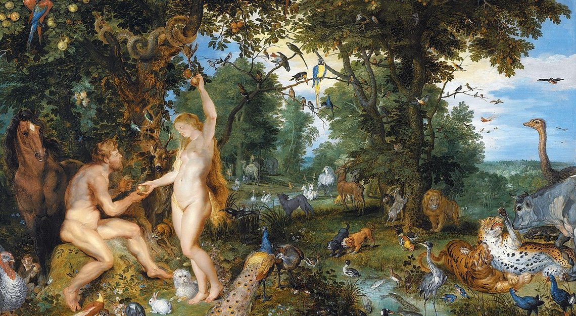 Syndafallet (ca 1615). Peter Paul Rubens (1577–1640) och Jan Brueghel den äldre (1568–1625). Olja på panel, 74,3 x 114,7 cm, Mauritshuis, Haag Syndafallet (ca 1615). Peter Paul Rubens (1577–1640) och Jan Brueghel den äldre (1568–1625). Olja på panel, 74,3 x 114,7 cm, Mauritshuis, Haag