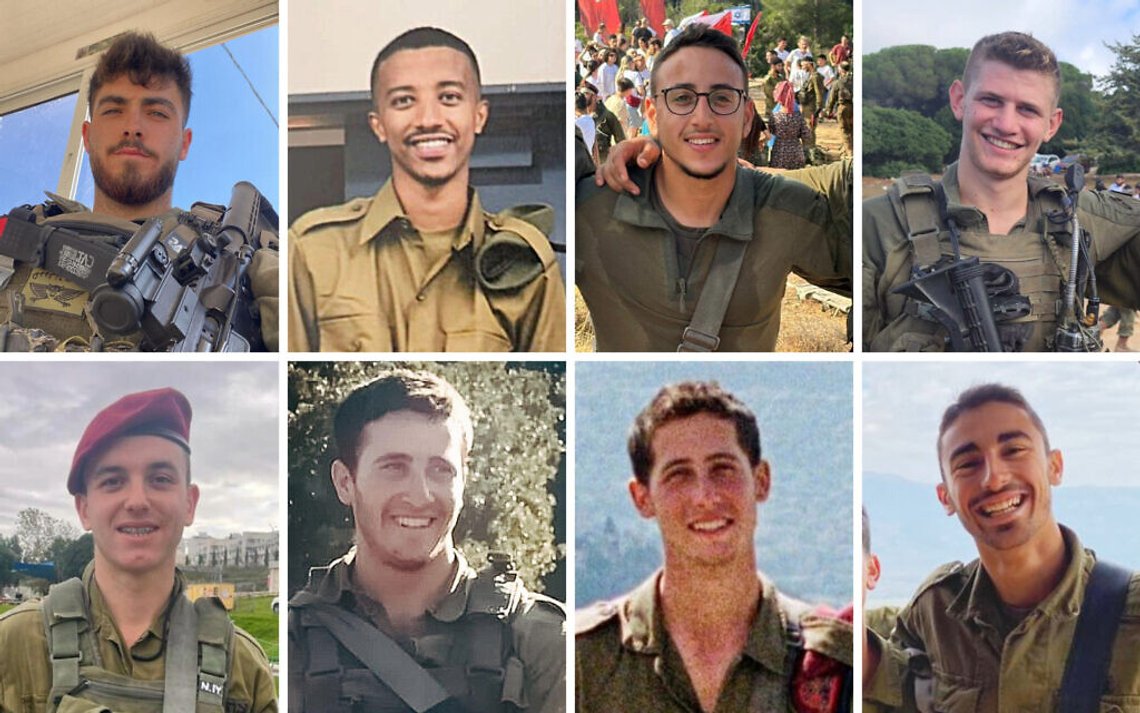 Staff Sgt. Ido Broyer, Staff Sgt. Almken Terefe, Sgt. First Class Or Mantzur, Cpt. Eitan Itzhak Oster; Bottom: Sgt. First Class Nazar Itkin, Cpt. Harel Etinger, Sgt. First Class Noam Barzilay, Cpt. Itai Ariel Giat. Foto: IDF Staff Sgt. Ido Broyer, Staff Sgt. Almken Terefe, Sgt. First Class Or Mantzur, Cpt. Eitan Itzhak Oster; Bottom: Sgt. First Class Nazar Itkin, Cpt. Harel Etinger, Sgt. First Class Noam Barzilay, Cpt. Itai Ariel Giat. Foto: IDF
