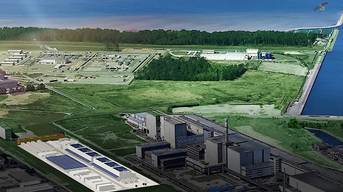 HH2E skulle bygga en "flaggskeppsanläggning för produktion av grönt väte" i Lubmin i Tyskland, men det blev inget av det. Illustration: hh2e.de HH2E skulle bygga en "flaggskeppsanläggning för produktion av grönt väte" i Lubmin i Tyskland, men det blev inget av det. Illustration: hh2e.de