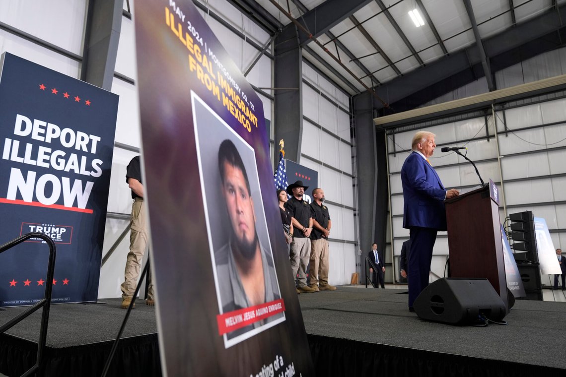 Den tillträdande presidenten Donald Trump talar vid en presskonferens om utvisning av illegala invandrare. Foto: Alex Brandon / AP / NTB Den tillträdande presidenten Donald Trump talar vid en presskonferens om utvisning av illegala invandrare. Foto: Alex Brandon / AP / NTB