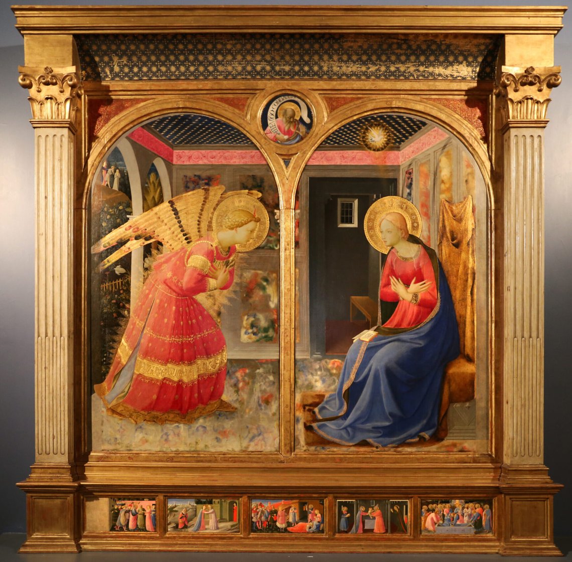 Fra Angelico (ca. 1395–1455), "Bebådelsen", Museo della Basilica di Santa Maria delle Grazie, San Giovanni Valdarno. Fra Angelico (ca. 1395–1455), "Bebådelsen", Museo della Basilica di Santa Maria delle Grazie, San Giovanni Valdarno.
