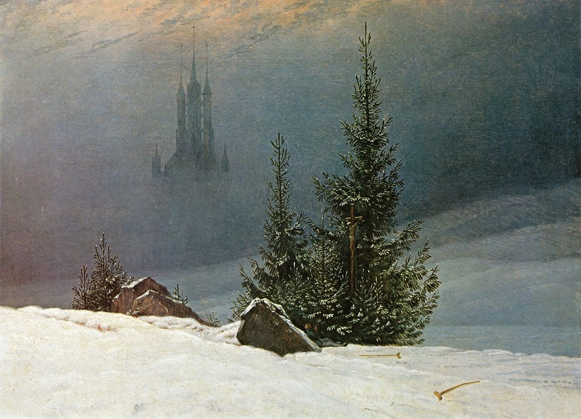 Caspar David Friedrich (1774–1840), "Winterlandschaft mit Kirche", Museum für Kunst und Kulturgeschichte, Dortmund. Caspar David Friedrich (1774–1840), "Winterlandschaft mit Kirche", Museum für Kunst und Kulturgeschichte, Dortmund.