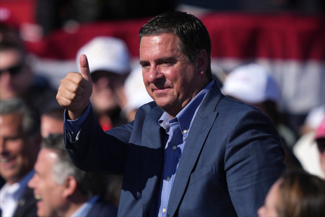 Devin Nunes gestures during a campaign rally with Republican presidential nominee former President Donald Trump in Lititz, Pa., Sunday, Nov. 3, 2024. (AP Photo/Matt Rourke) Devin Nunes gestures during a campaign rally with Republican presidential nominee former President Donald Trump in Lititz, Pa., Sunday, Nov. 3, 2024. (AP Photo/Matt Rourke)