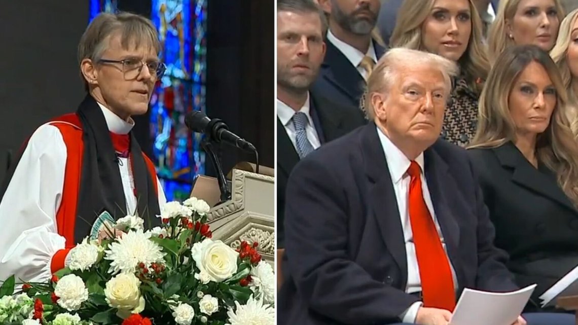 Biskop Mariann Edgar Budde tog en ställning mot Donald Trump under gudstjänsten i Washington National Cathedral. Foto: Skärmdump Biskop Mariann Edgar Budde tog en ställning mot Donald Trump under gudstjänsten i Washington National Cathedral. Foto: Skärmdump
