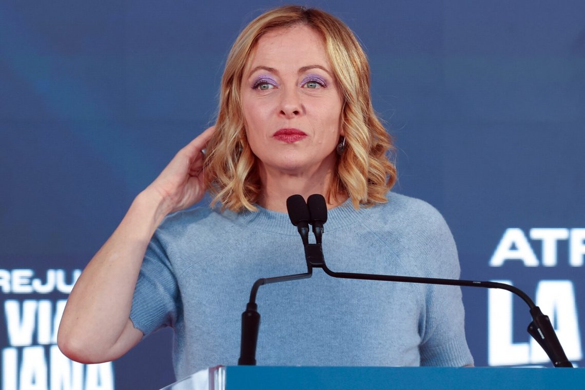 Italiens premiärminister Giorgia Meloni talar under det politiska evenemanget Atreju 2024, anordnat av det regerande partiet Fratelli D'Italia, på Circus Maximus. Foto: Shutterstock av Marco Iacobucci Epp. Italiens premiärminister Giorgia Meloni talar under det politiska evenemanget Atreju 2024, anordnat av det regerande partiet Fratelli D'Italia, på Circus Maximus. Foto: Shutterstock av Marco Iacobucci Epp.
