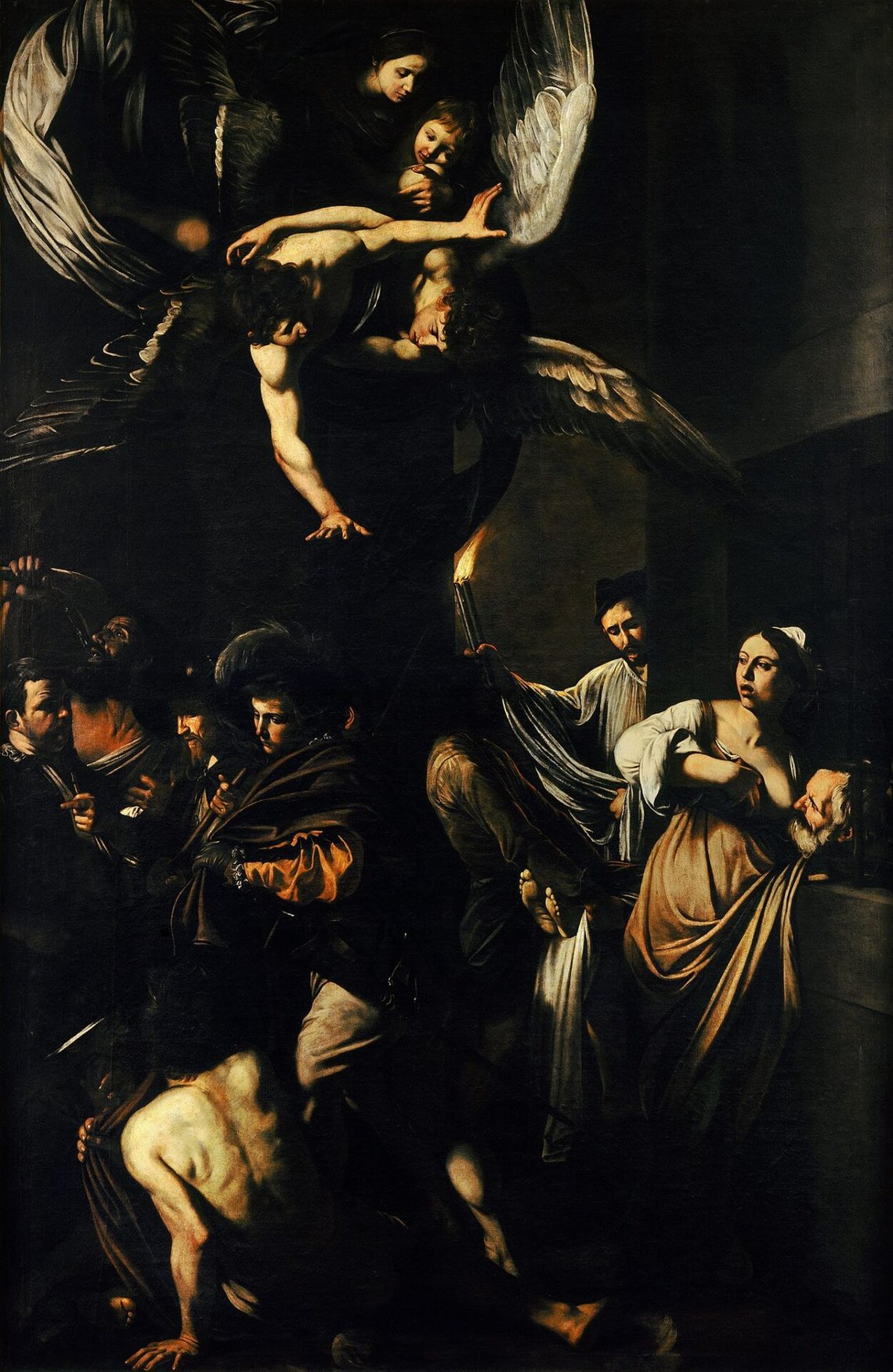 Caravaggio (1571–1610), "The Seven Acts of Mercy" (mata de hungriga, ge de törstiga att dricka, klä de nakna, skydda hemlösa, besöka sjuka, besöka de fängslade, begrava de döda), Pio Monte della Misericordia , Neapel. Caravaggio (1571–1610), "The Seven Acts of Mercy" (mata de hungriga, ge de törstiga att dricka, klä de nakna, skydda hemlösa, besöka sjuka, besöka de fängslade, begrava de döda), Pio Monte della Misericordia , Neapel.