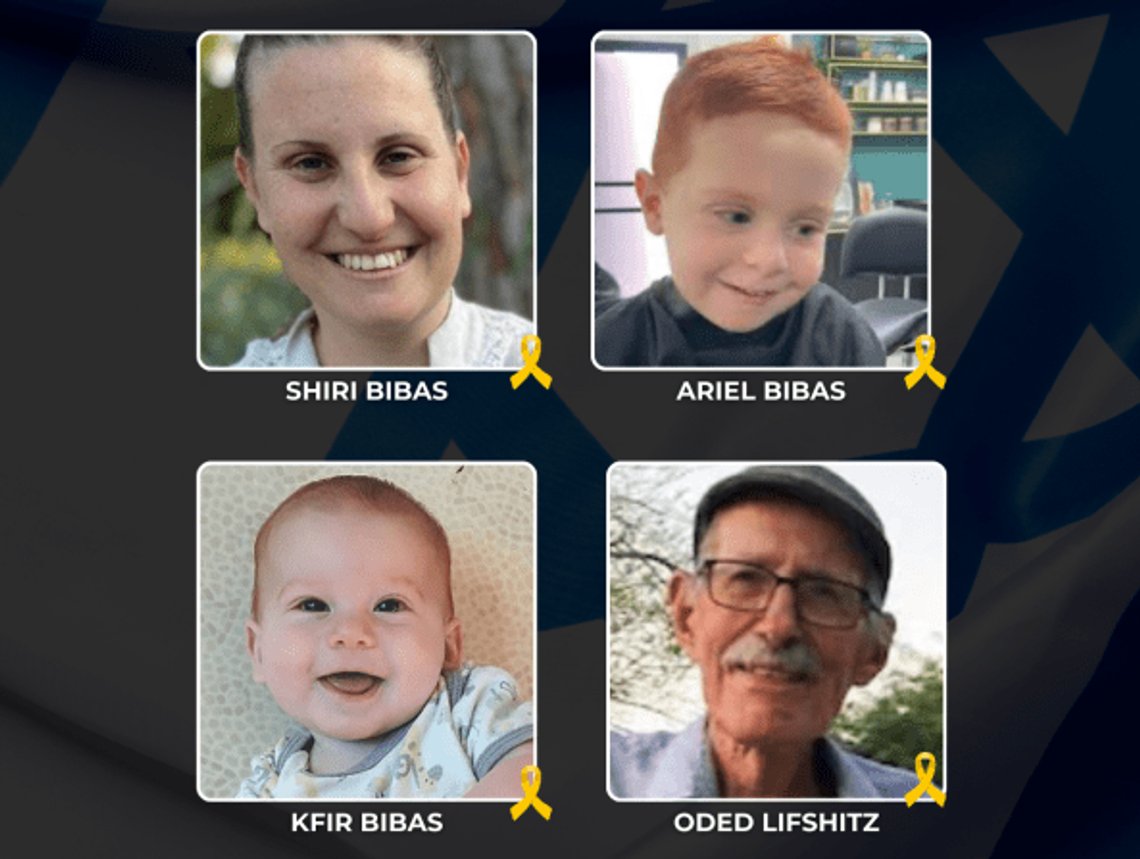 Kropparna av de dödade gisslan Shiri Bibas, Ariel Bibas, Kfir Bibas, Oded Lifshitz ska återlämnas till Israel den 20 februari.
Foto: Canva, Hostages and Missing Families Forum Kropparna av de dödade gisslan Shiri Bibas, Ariel Bibas, Kfir Bibas, Oded Lifshitz ska återlämnas till Israel den 20 februari.
Foto: Canva, Hostages and Missing Families Forum