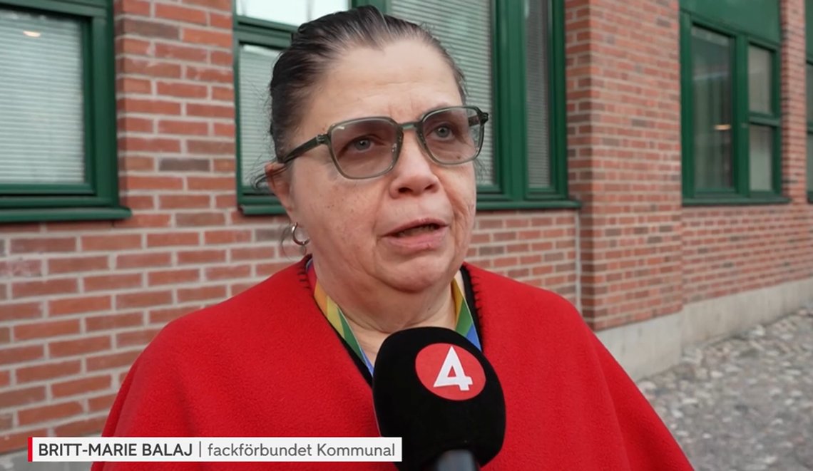Britt-Marie Balaj, ordförande för fackförbundet Kommunal. Foto: Skärmdump video TV4 Nyheter Britt-Marie Balaj, ordförande för fackförbundet Kommunal. Foto: Skärmdump video TV4 Nyheter