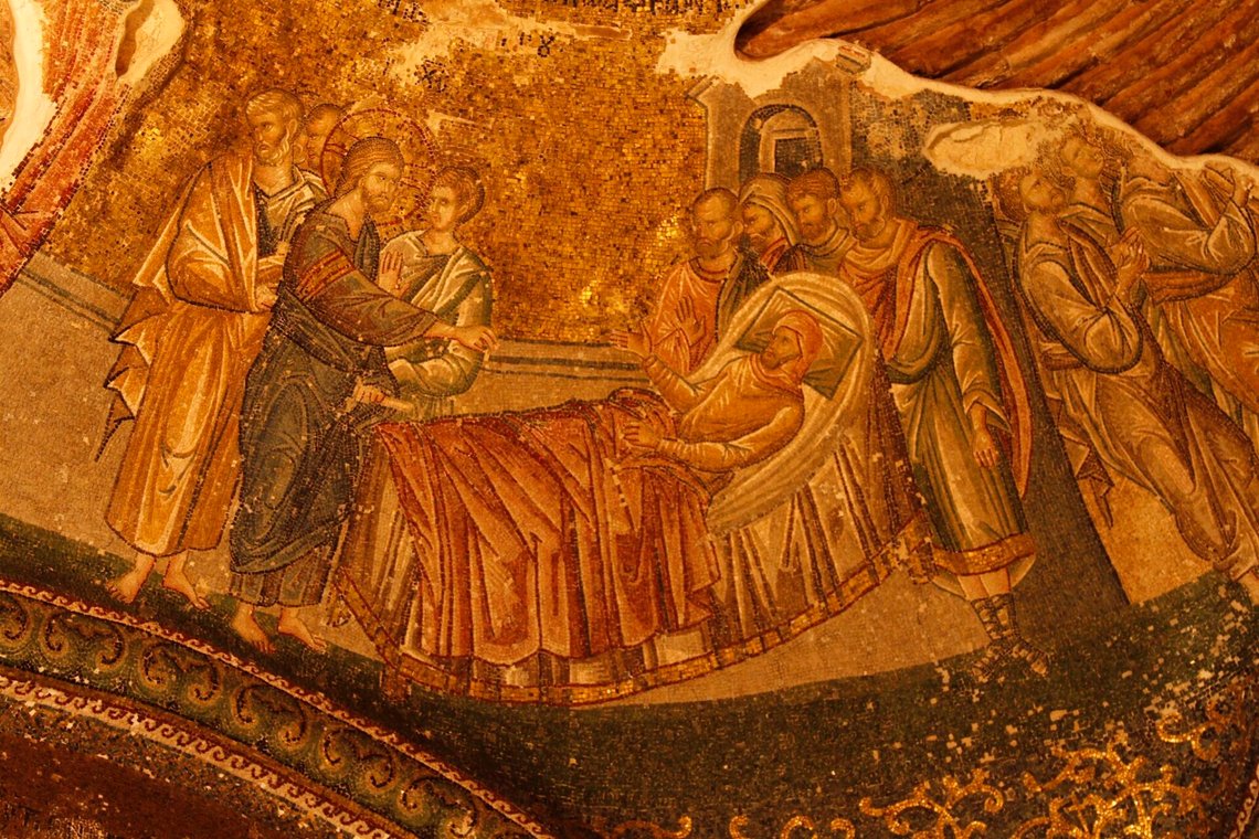 "Kristus helar den lame i Kapernaum", mosaik i Den Helige Frälsaren i Chora, Istanbul. Foto: José Luiz Bernardes Ribeiro / CC BY-SA 3.0 – via Wikimedia Commons. "Kristus helar den lame i Kapernaum", mosaik i Den Helige Frälsaren i Chora, Istanbul. Foto: José Luiz Bernardes Ribeiro / CC BY-SA 3.0 – via Wikimedia Commons.