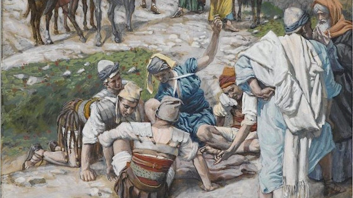 James Tissot (1836–1902), ”Kläderna som delades genom lottkastning” (detalj), efter Luk 23:34. Brooklynmuseet, New York. James Tissot (1836–1902), ”Kläderna som delades genom lottkastning” (detalj), efter Luk 23:34. Brooklynmuseet, New York.